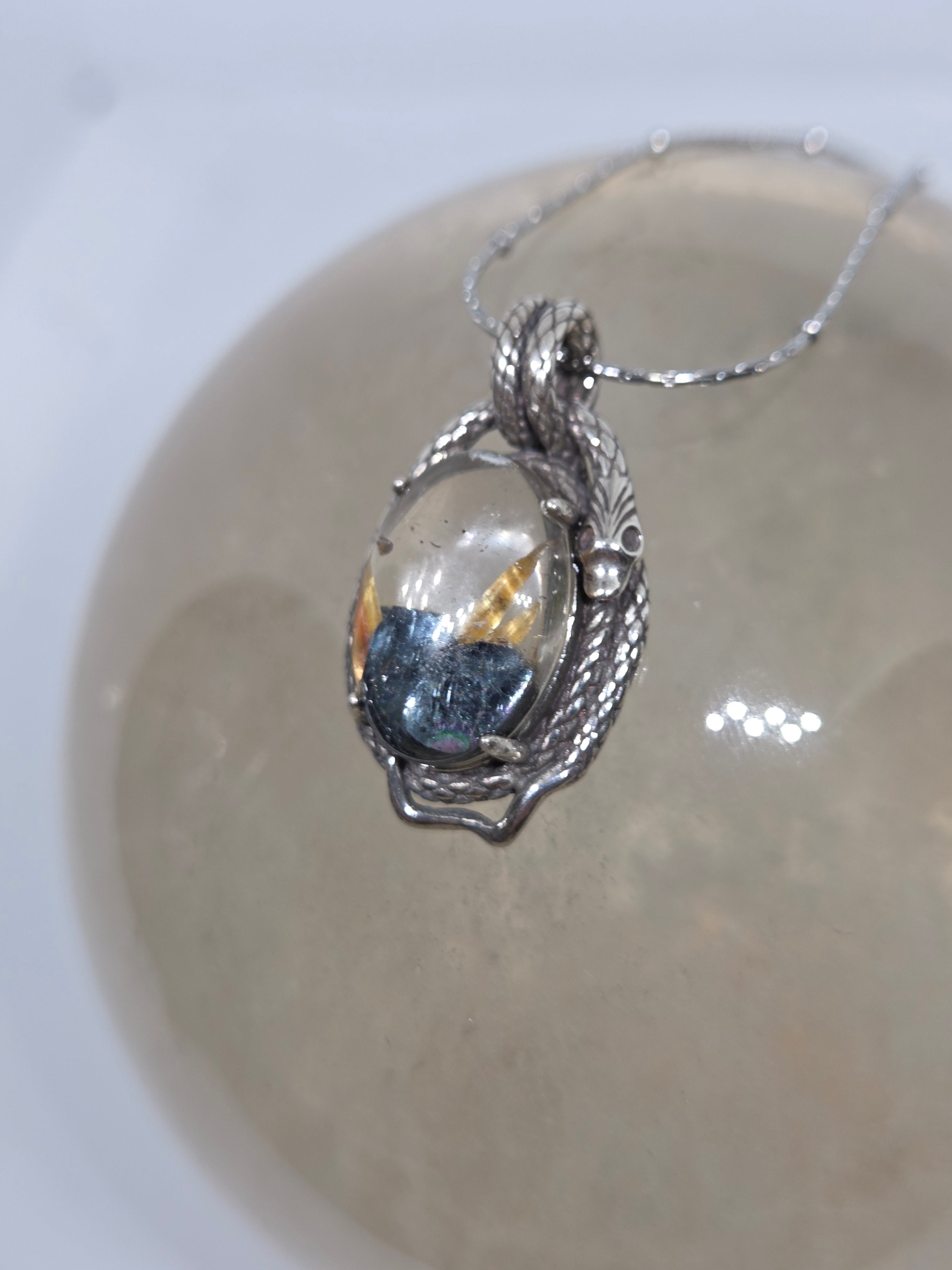 Golden Rutile Snake Pendant