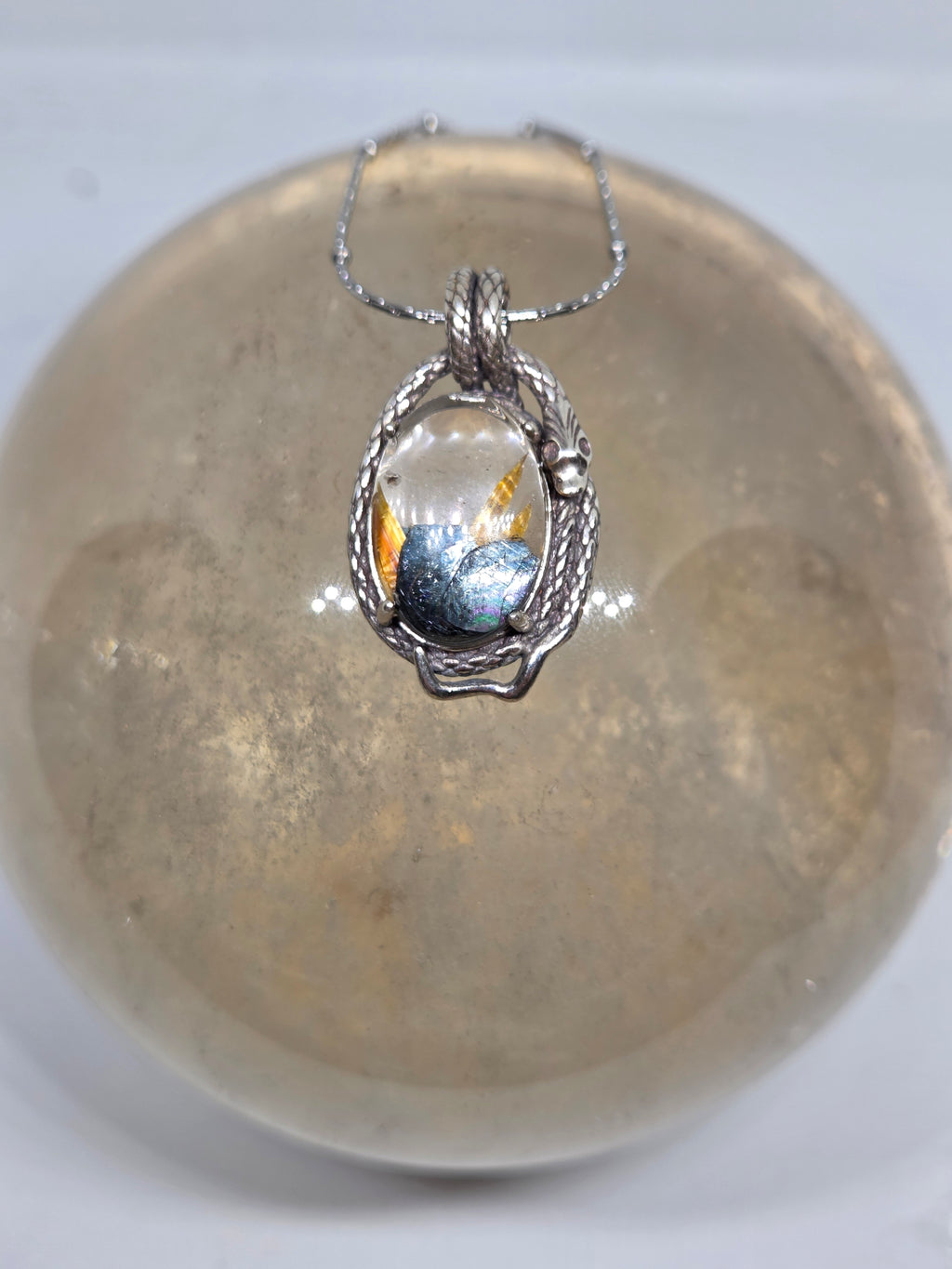 Golden Rutile Snake Pendant